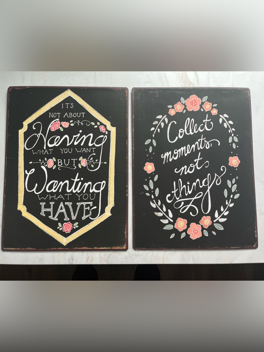 Pair of Floral Chalkboard Quote Wall Hangings
